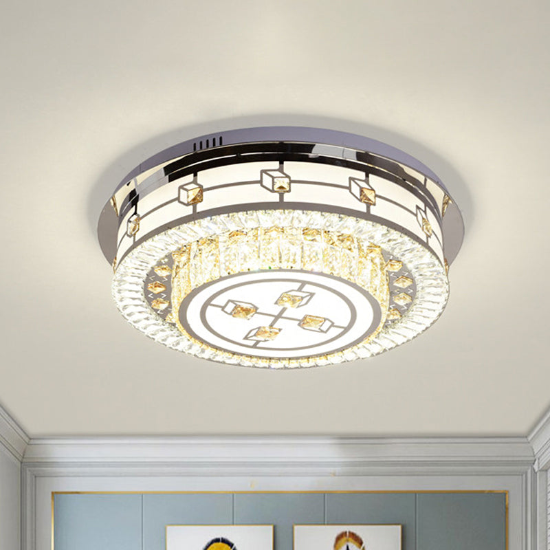 Beveled Crystals Round Flush Light Modern Sleeping Room LED Close to Ceiling Lamp in Stainless-Steel Clearhalo 'Ceiling Lights' 'Close To Ceiling Lights' 'Close to ceiling' 'Flush mount' Lighting' 1409421