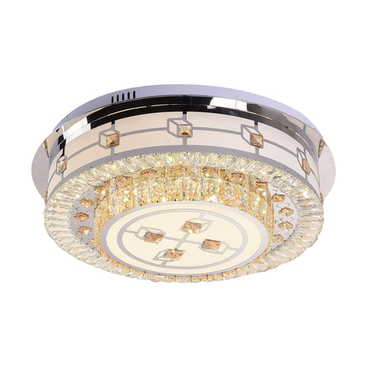 Beveled Crystals Round Flush Light Modern Sleeping Room LED Close to Ceiling Lamp in Stainless-Steel Clearhalo 'Ceiling Lights' 'Close To Ceiling Lights' 'Close to ceiling' 'Flush mount' Lighting' 1409422