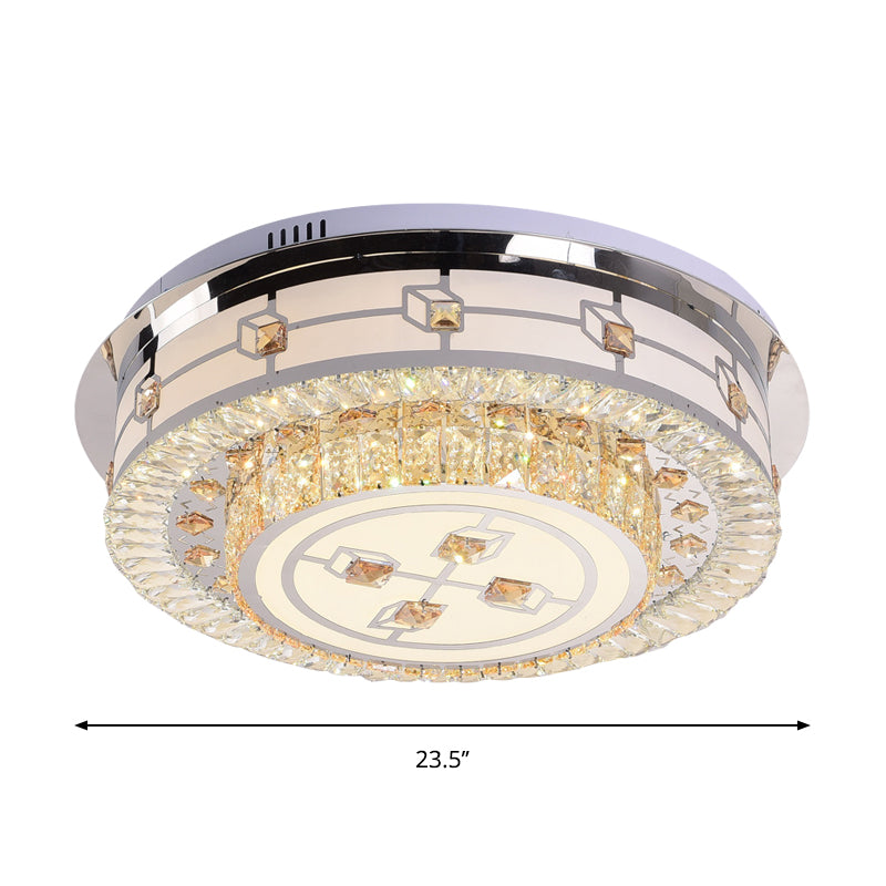 Beveled Crystals Round Flush Light Modern Sleeping Room LED Close to Ceiling Lamp in Stainless-Steel Clearhalo 'Ceiling Lights' 'Close To Ceiling Lights' 'Close to ceiling' 'Flush mount' Lighting' 1409423