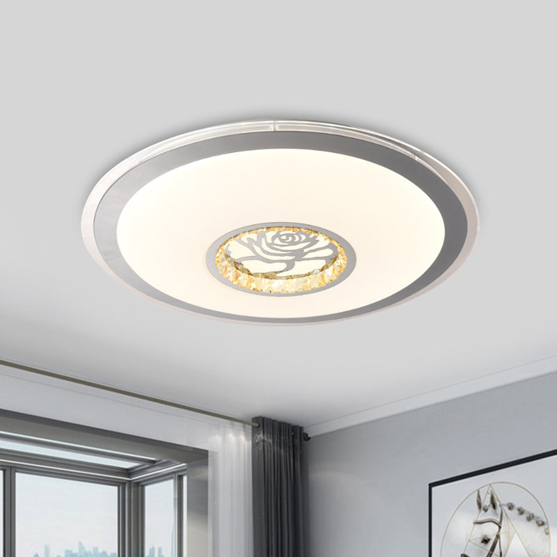 White Plate Ceiling Light Contemporary Beveled Crystals Sleeping Room LED Flush Light Fixture with Flower/Loving Heart/Moon and Star Pattern White Flower Clearhalo 'Ceiling Lights' 'Close To Ceiling Lights' 'Close to ceiling' 'Flush mount' Lighting' 1409424