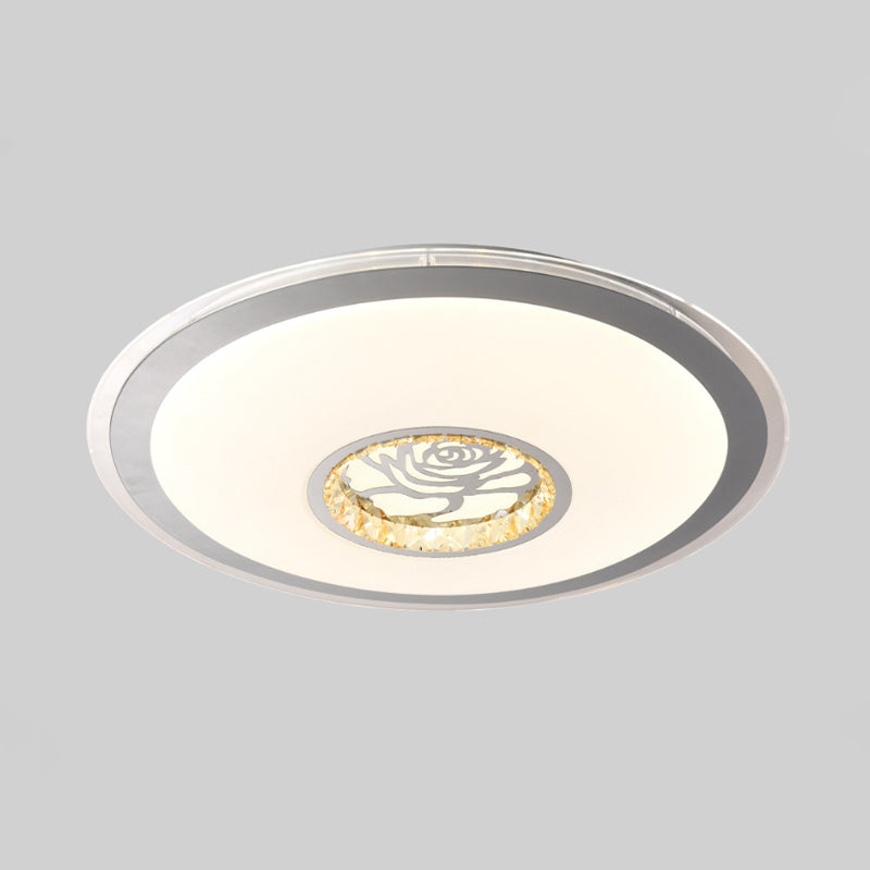 White Plate Ceiling Light Contemporary Beveled Crystals Sleeping Room LED Flush Light Fixture with Flower/Loving Heart/Moon and Star Pattern Clearhalo 'Ceiling Lights' 'Close To Ceiling Lights' 'Close to ceiling' 'Flush mount' Lighting' 1409426