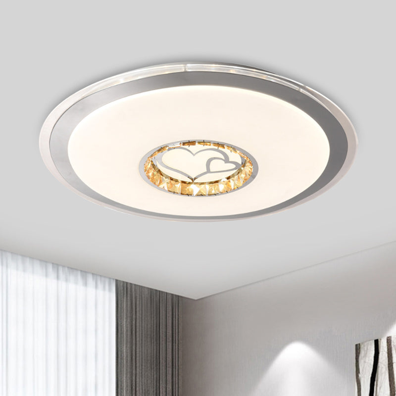 White Plate Ceiling Light Contemporary Beveled Crystals Sleeping Room LED Flush Light Fixture with Flower/Loving Heart/Moon and Star Pattern White Loving Heart Clearhalo 'Ceiling Lights' 'Close To Ceiling Lights' 'Close to ceiling' 'Flush mount' Lighting' 1409428