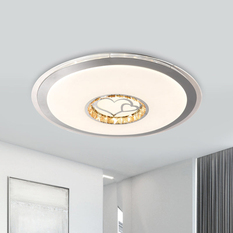 White Plate Ceiling Light Contemporary Beveled Crystals Sleeping Room LED Flush Light Fixture with Flower/Loving Heart/Moon and Star Pattern Clearhalo 'Ceiling Lights' 'Close To Ceiling Lights' 'Close to ceiling' 'Flush mount' Lighting' 1409429