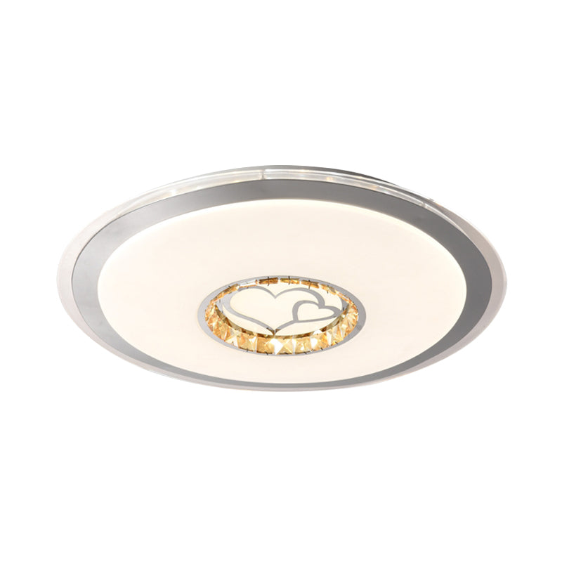 White Plate Ceiling Light Contemporary Beveled Crystals Sleeping Room LED Flush Light Fixture with Flower/Loving Heart/Moon and Star Pattern Clearhalo 'Ceiling Lights' 'Close To Ceiling Lights' 'Close to ceiling' 'Flush mount' Lighting' 1409430