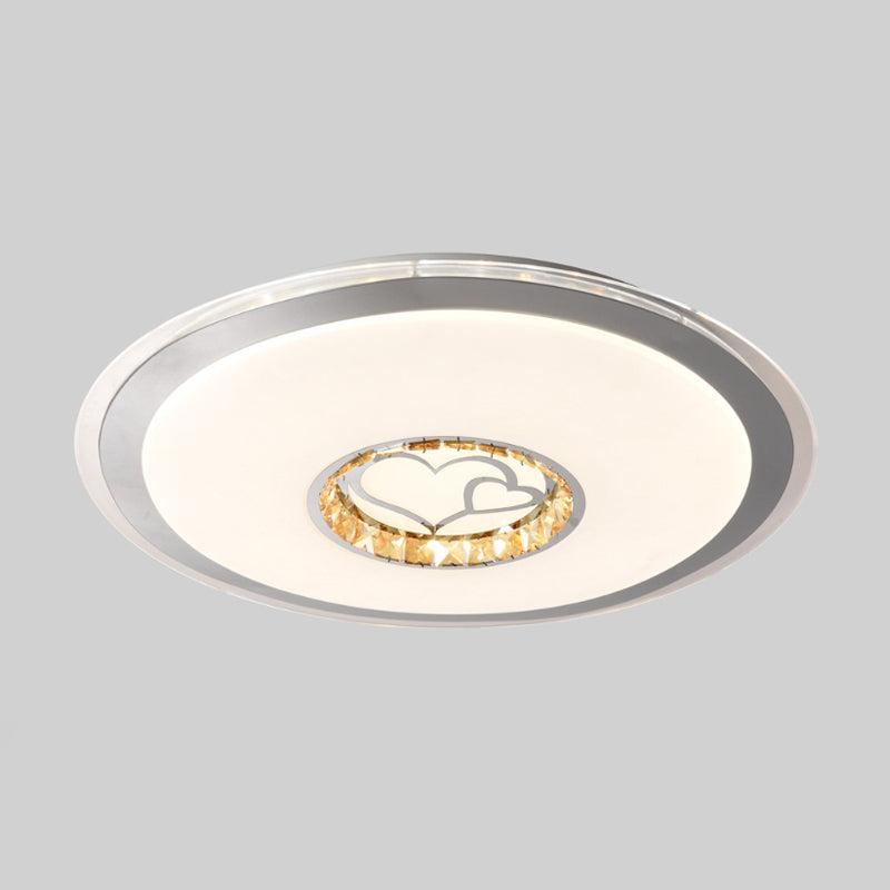 White Plate Ceiling Light Contemporary Beveled Crystals Sleeping Room LED Flush Light Fixture with Flower/Loving Heart/Moon and Star Pattern Clearhalo 'Ceiling Lights' 'Close To Ceiling Lights' 'Close to ceiling' 'Flush mount' Lighting' 1409431