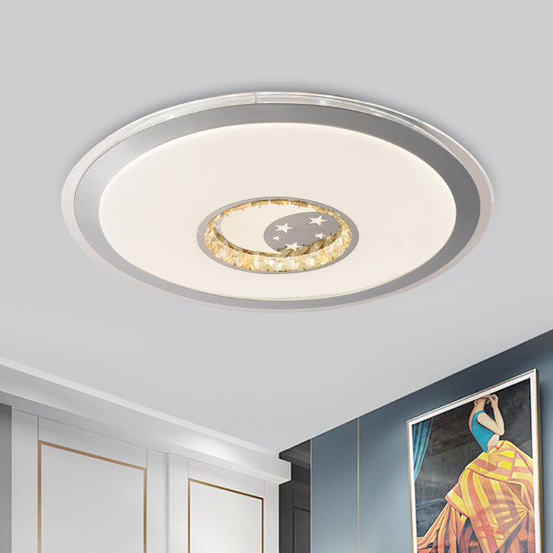 White Plate Ceiling Light Contemporary Beveled Crystals Sleeping Room LED Flush Light Fixture with Flower/Loving Heart/Moon and Star Pattern White Moon Clearhalo 'Ceiling Lights' 'Close To Ceiling Lights' 'Close to ceiling' 'Flush mount' Lighting' 1409432