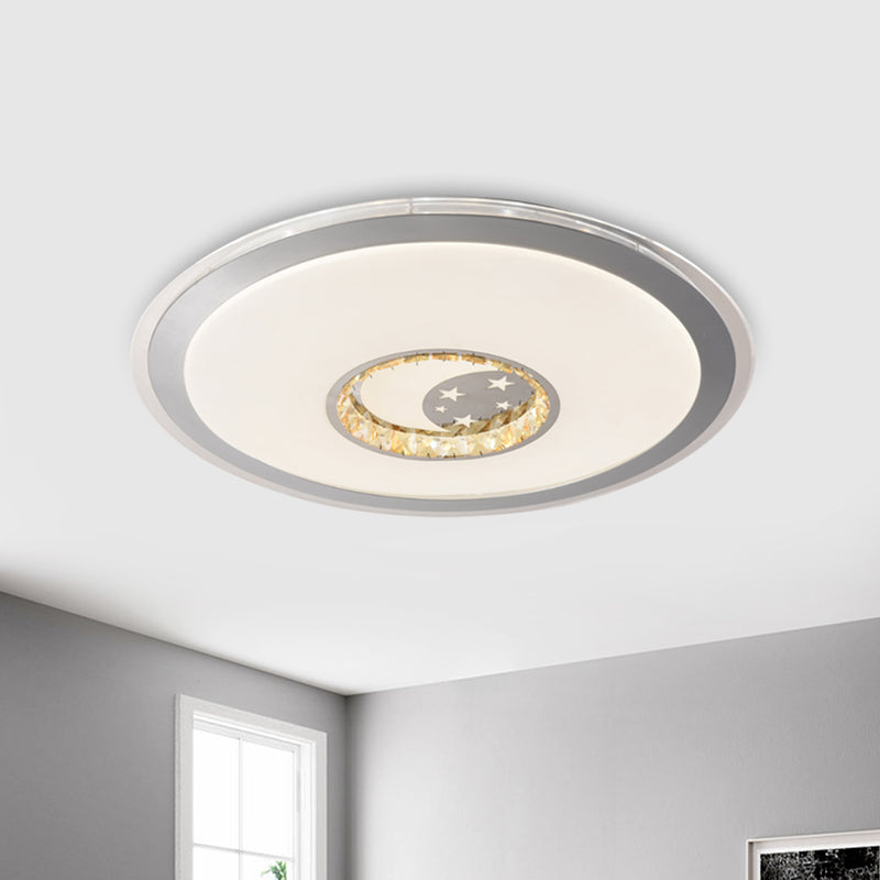 White Plate Ceiling Light Contemporary Beveled Crystals Sleeping Room LED Flush Light Fixture with Flower/Loving Heart/Moon and Star Pattern Clearhalo 'Ceiling Lights' 'Close To Ceiling Lights' 'Close to ceiling' 'Flush mount' Lighting' 1409433