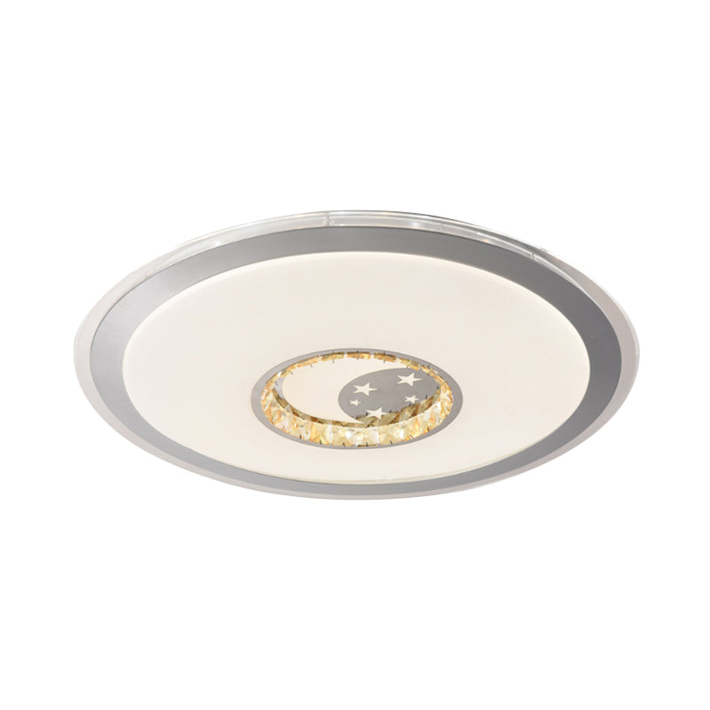 White Plate Ceiling Light Contemporary Beveled Crystals Sleeping Room LED Flush Light Fixture with Flower/Loving Heart/Moon and Star Pattern Clearhalo 'Ceiling Lights' 'Close To Ceiling Lights' 'Close to ceiling' 'Flush mount' Lighting' 1409434