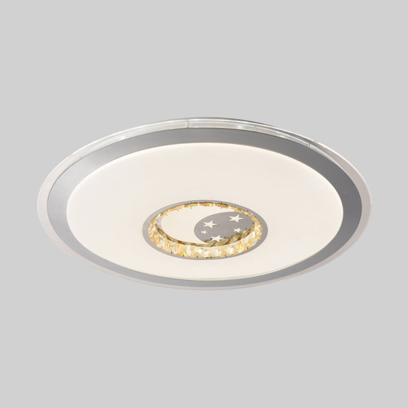 White Plate Ceiling Light Contemporary Beveled Crystals Sleeping Room LED Flush Light Fixture with Flower/Loving Heart/Moon and Star Pattern Clearhalo 'Ceiling Lights' 'Close To Ceiling Lights' 'Close to ceiling' 'Flush mount' Lighting' 1409435