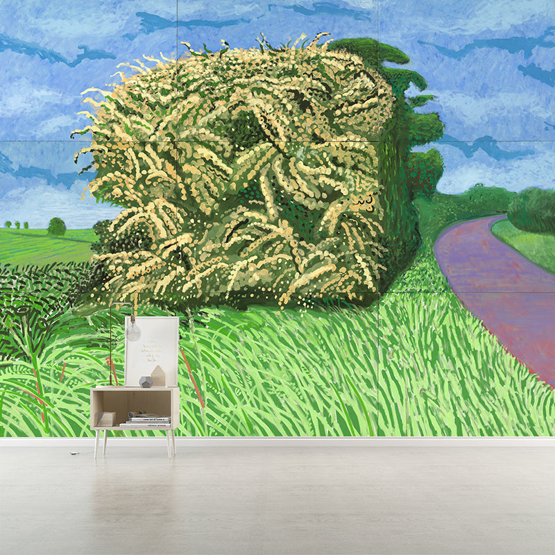 Artistry Wheat Pile Wallpaper Murals Blue-Green Hockney Still Life Drawing Wall Decor Clearhalo 'Wall Decor' 'Wall Mural' 1409503