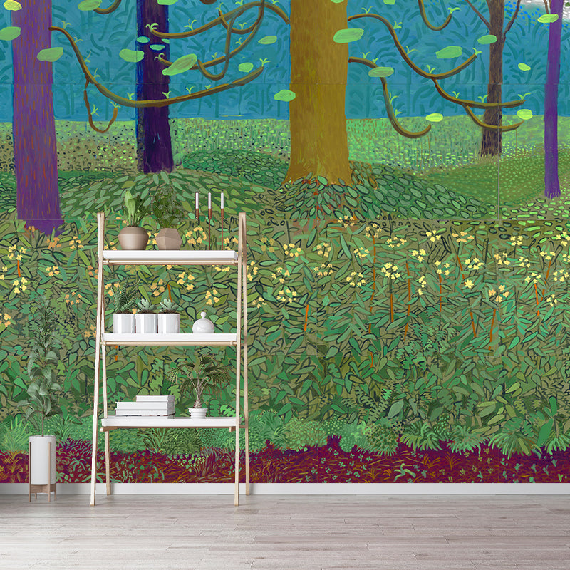 Illustration Spring Blossom Mural Wallpaper for Bedroom, Blue-Green, Made to Measure Clearhalo 'Wall Decor' 'Wall Mural' 1409528