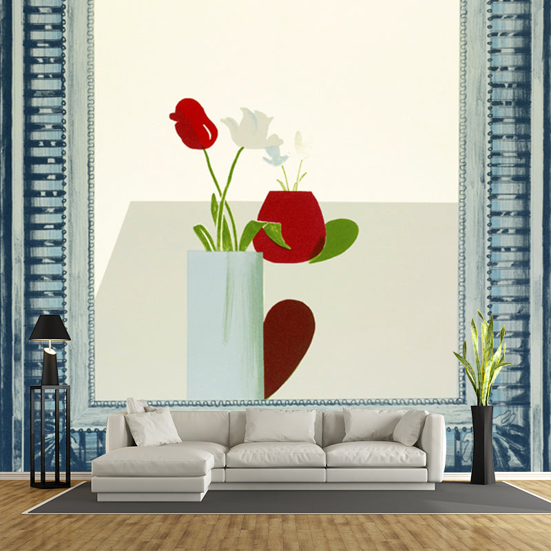 Whole Picture of Flower Murals in Red-Green Non-Woven Wall Art, Stain Proof, Optional Size Red-Green Clearhalo 'Wall Decor' 'Wall Mural' 1409586