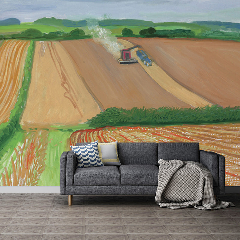 Waterproof Farm Field Painting Murals Customized Artistic Wall Decor for Living Room Brown Clearhalo 'Wall Decor' 'Wall Mural' 1409621