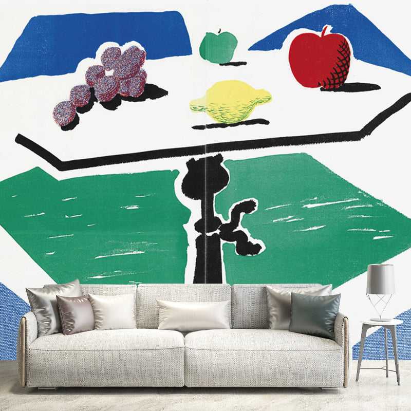 Table Fruits Still Life Murals Art Deco Smooth Wall Covering in Red-Yellow-Blue-Green Red-Yellow-Blue-Green Clearhalo 'Wall Decor' 'Wall Mural' 1409706