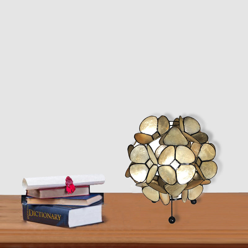 1 Light Bedroom Reading Book Light with Globe Natural Shell Shade Gold Task Lighting Clearhalo 'Lamps' 'Table Lamps' Lighting' 140972