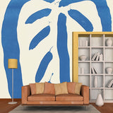 Art Deco Leaf Murals in Blue-White Stain Resistant Wall Covering for Living Room Clearhalo 'Wall Decor' 'Wall Mural' 1409728