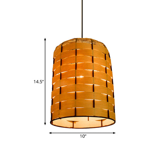 10"/12" Wide Dome Pendant Light Contemporary Wooden 1 Light Restaurant Hanging Lamp in Beige Clearhalo 'Ceiling Lights' 'Modern Pendants' 'Modern' 'Pendant Lights' 'Pendants' Lighting' 140978