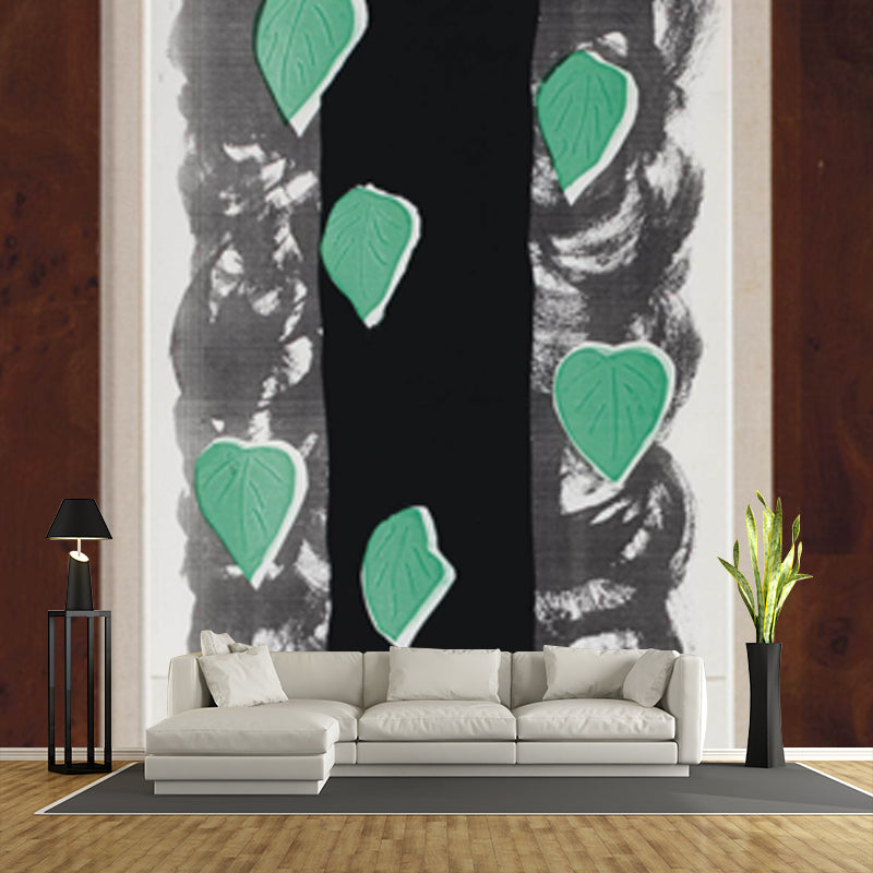 Black-Green Falling Leaves Mural Decal Moisture Resistant Wall Art for Living Room Clearhalo 'Wall Decor' 'Wall Mural' 1409912