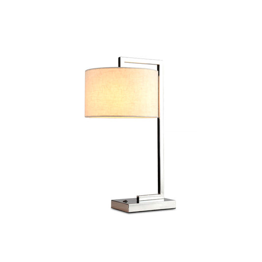 LED Cylinder Reading Light Modernism Fabric Task Lighting in Beige with Metal Base Clearhalo 'Lamps' 'Table Lamps' Lighting' 141003