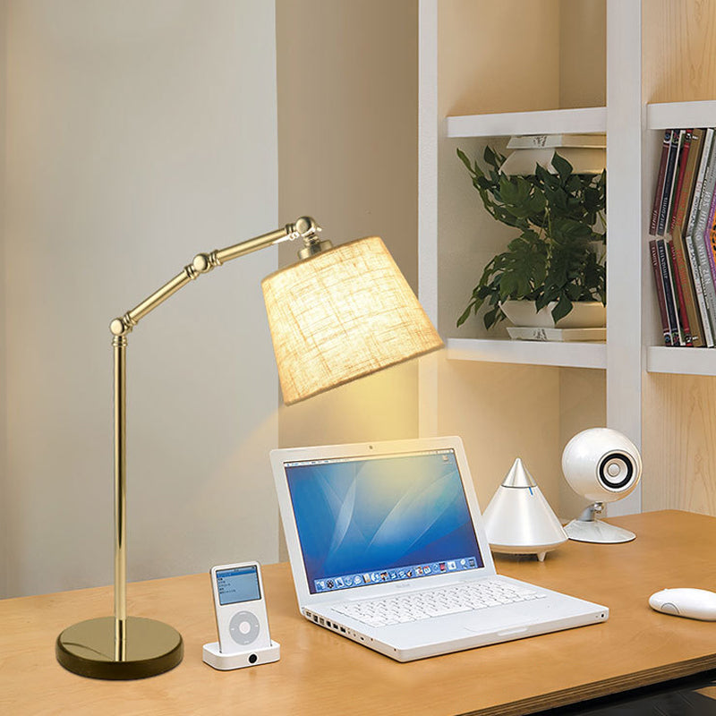 Tapered Desk Lamp Modern Fabric 1 Light Reading Book Light in Beige with Adjustable Arm Clearhalo 'Lamps' 'Table Lamps' Lighting' 141007