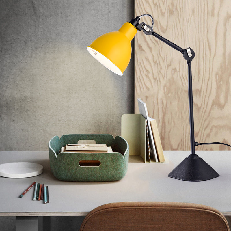 Black/Blue Dome Shade Desk Lamp Modernist Style 1 Head Metallic Reading Book Light with Adjustable Arm Yellow Clearhalo 'Lamps' 'Table Lamps' Lighting' 141067