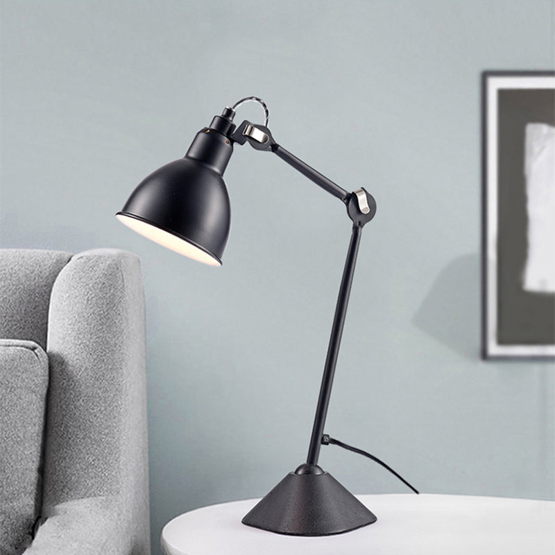 Black/Blue Dome Shade Desk Lamp Modernist Style 1 Head Metallic Reading Book Light with Adjustable Arm Black Clearhalo 'Lamps' 'Table Lamps' Lighting' 141074