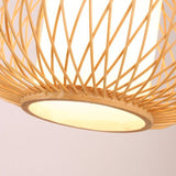 Beige Hand-Knitted Hanging Lighting with Drum Shade Modernism 10"/16" W 1 Bulb Bamboo Ceiling Lamp for Dining Room Clearhalo 'Ceiling Lights' 'Pendant Lights' 'Pendants' Lighting' 141088