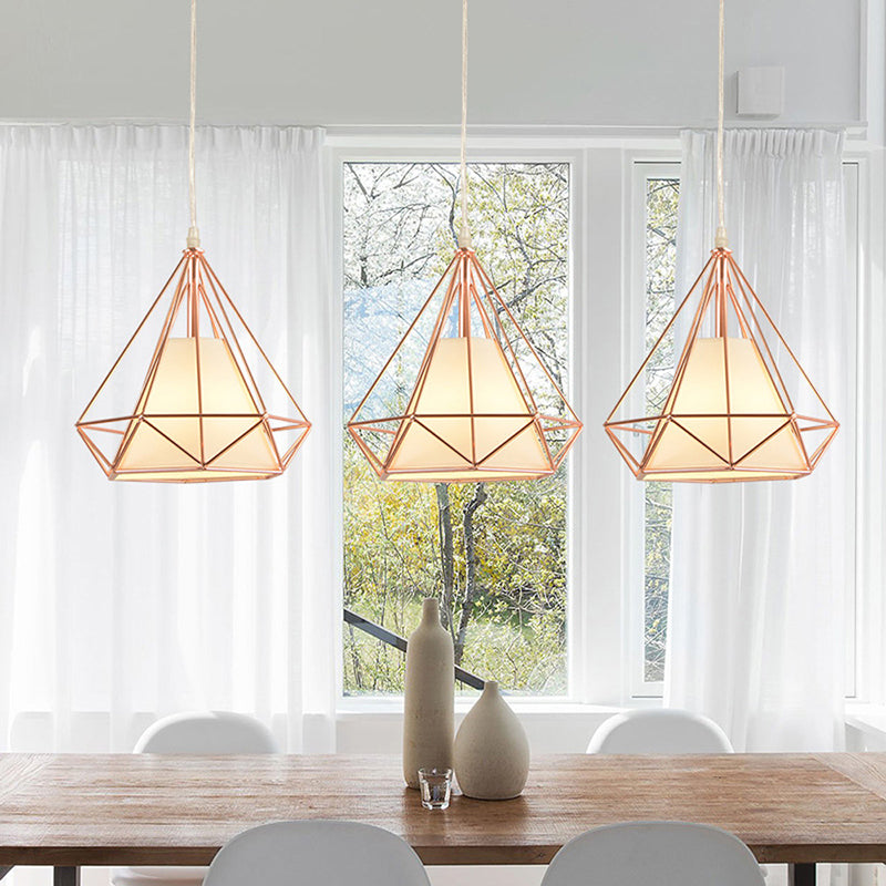 3 Bulbs Wire Frame Pendant Lamp Modern Style Rose Gold Fabric and Metal Ceiling Pendant Lamp with Linear/Round Canopy Rose Gold Linear Clearhalo 'Ceiling Lights' 'Modern Pendants' 'Modern' 'Pendant Lights' 'Pendants' Lighting' 141105