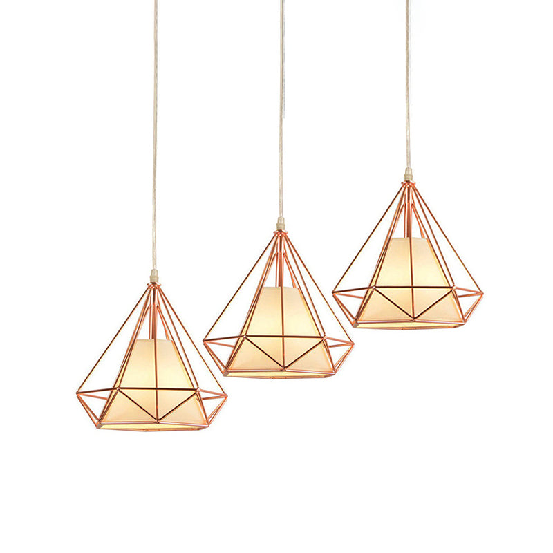 3 Bulbs Wire Frame Pendant Lamp Modern Style Rose Gold Fabric and Metal Ceiling Pendant Lamp with Linear/Round Canopy Clearhalo 'Ceiling Lights' 'Modern Pendants' 'Modern' 'Pendant Lights' 'Pendants' Lighting' 141107