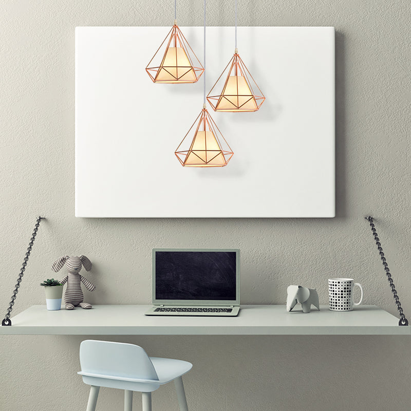 3 Bulbs Wire Frame Pendant Lamp Modern Style Rose Gold Fabric and Metal Ceiling Pendant Lamp with Linear/Round Canopy Rose Gold Round Clearhalo 'Ceiling Lights' 'Modern Pendants' 'Modern' 'Pendant Lights' 'Pendants' Lighting' 141108