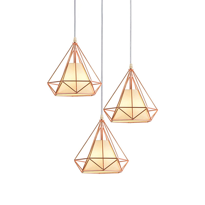 3 Bulbs Wire Frame Pendant Lamp Modern Style Rose Gold Fabric and Metal Ceiling Pendant Lamp with Linear/Round Canopy Clearhalo 'Ceiling Lights' 'Modern Pendants' 'Modern' 'Pendant Lights' 'Pendants' Lighting' 141109