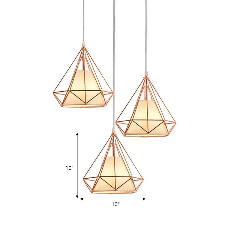 3 Bulbs Wire Frame Pendant Lamp Modern Style Rose Gold Fabric and Metal Ceiling Pendant Lamp with Linear/Round Canopy Clearhalo 'Ceiling Lights' 'Modern Pendants' 'Modern' 'Pendant Lights' 'Pendants' Lighting' 141110