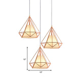 3 Bulbs Wire Frame Pendant Lamp Modern Style Rose Gold Fabric and Metal Ceiling Pendant Lamp with Linear/Round Canopy Clearhalo 'Ceiling Lights' 'Modern Pendants' 'Modern' 'Pendant Lights' 'Pendants' Lighting' 141110