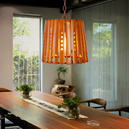 Barrel Pendant Light Fixture Modern Wood 1 Light Dining Room Hanging Light in Brown Brown Clearhalo 'Ceiling Lights' 'Modern Pendants' 'Modern' 'Pendant Lights' 'Pendants' Lighting' 141112