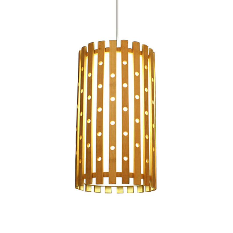 Cylinder Ceiling Light Modern Hollow Bamboo Single Bulb Hanging Lamp in Beige for Living Room Clearhalo 'Ceiling Lights' 'Modern Pendants' 'Modern' 'Pendant Lights' 'Pendants' Lighting' 141132