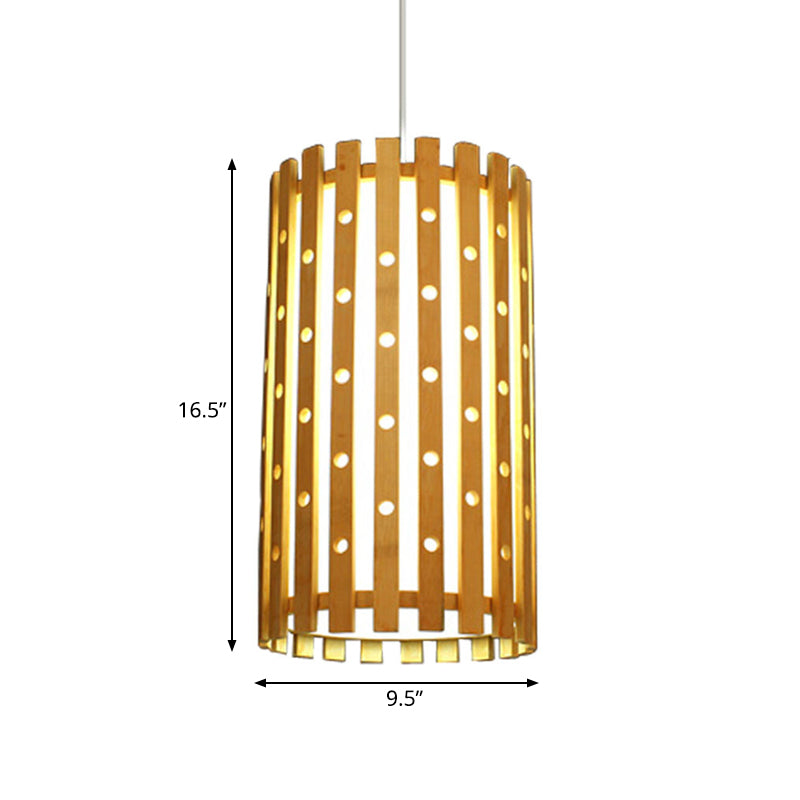 Cylinder Ceiling Light Modern Hollow Bamboo Single Bulb Hanging Lamp in Beige for Living Room Clearhalo 'Ceiling Lights' 'Modern Pendants' 'Modern' 'Pendant Lights' 'Pendants' Lighting' 141133