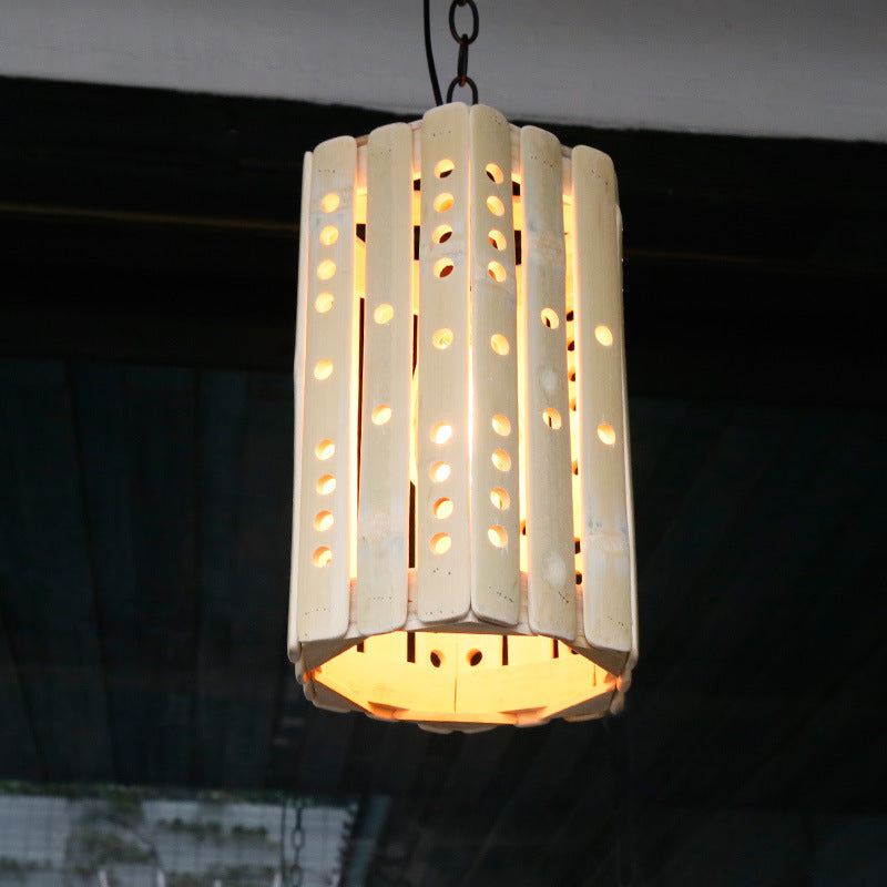 Cylinder Suspension Pendant Light Modern Bamboo Single Bulb Porch Hanging Lamp in Beige Beige Clearhalo 'Ceiling Lights' 'Modern Pendants' 'Modern' 'Pendant Lights' 'Pendants' Lighting' 141140