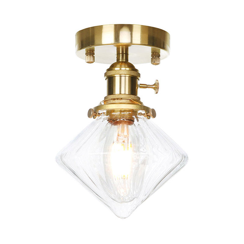 Gem Shade Living Room Semi Flush Industrial Prismatic Glass One Light Clear/Amber Lamping Clearhalo 'Ceiling Lights' 'Close To Ceiling Lights' 'Close to ceiling' 'Glass shade' 'Glass' 'Semi-flushmount' Lighting' 141188