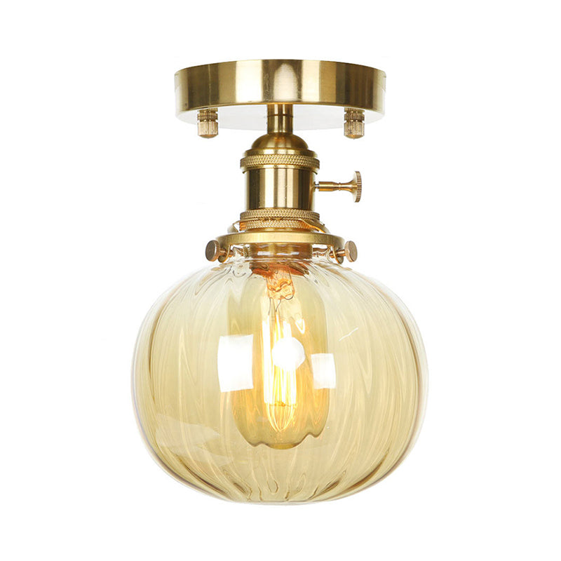 1 Light Ceiling Light Fixture with Orb Shade Water Glass Industrial Living Room Semi Flush in Clear/Amber Clearhalo 'Ceiling Lights' 'Close To Ceiling Lights' 'Close to ceiling' 'Glass shade' 'Glass' 'Semi-flushmount' Lighting' 141202
