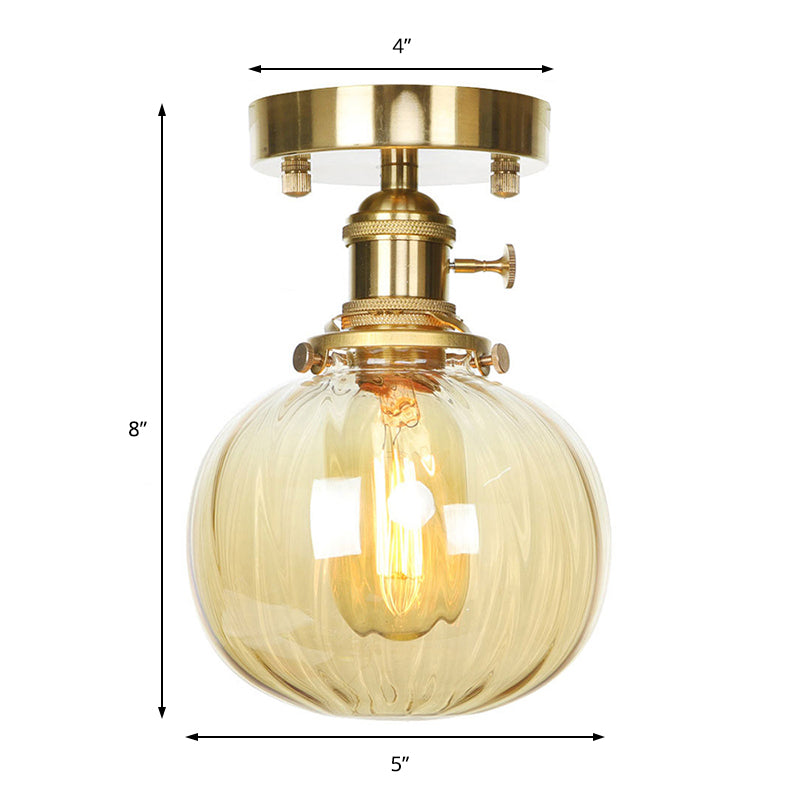 1 Light Ceiling Light Fixture with Orb Shade Water Glass Industrial Living Room Semi Flush in Clear/Amber Clearhalo 'Ceiling Lights' 'Close To Ceiling Lights' 'Close to ceiling' 'Glass shade' 'Glass' 'Semi-flushmount' Lighting' 141203