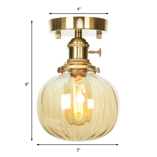 1 Light Ceiling Light Fixture with Orb Shade Water Glass Industrial Living Room Semi Flush in Clear/Amber Clearhalo 'Ceiling Lights' 'Close To Ceiling Lights' 'Close to ceiling' 'Glass shade' 'Glass' 'Semi-flushmount' Lighting' 141203