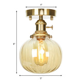 1 Light Ceiling Light Fixture with Orb Shade Water Glass Industrial Living Room Semi Flush in Clear/Amber Clearhalo 'Ceiling Lights' 'Close To Ceiling Lights' 'Close to ceiling' 'Glass shade' 'Glass' 'Semi-flushmount' Lighting' 141203