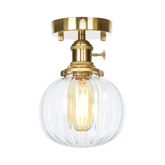 1 Light Ceiling Light Fixture with Orb Shade Water Glass Industrial Living Room Semi Flush in Clear/Amber Clearhalo 'Ceiling Lights' 'Close To Ceiling Lights' 'Close to ceiling' 'Glass shade' 'Glass' 'Semi-flushmount' Lighting' 141205