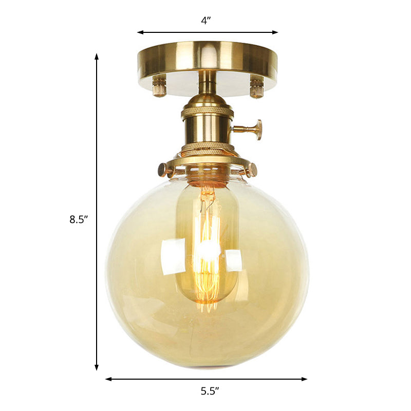 Brass One Bulb Ceiling Lighting Farmhouse Clear/Amber Glass Globe Semi Flush Light for Dining Room Clearhalo 'Ceiling Lights' 'Close To Ceiling Lights' 'Close to ceiling' 'Glass shade' 'Glass' 'Pendant Lights' 'Semi-flushmount' Lighting' 141213