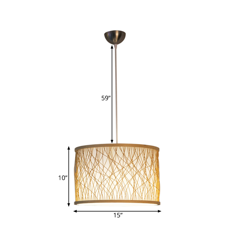 Japanese 1-Light Pendant Light Fixture with Hand-Woven Bamboo Beige Drum Shade Hanging Lamp for Restaurant Clearhalo 'Ceiling Lights' 'Modern Pendants' 'Modern' 'Pendant Lights' 'Pendants' Lighting' 141237