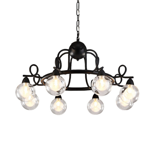 6/8-Light Pendant Light Fixture Rustic Mini Ball Clear Glass Hanging Chandelier in Black Clearhalo 'Cast Iron' 'Ceiling Lights' 'Chandeliers' 'Industrial Chandeliers' 'Industrial' 'Metal' 'Middle Century Chandeliers' 'Rustic Chandeliers' 'Tiffany' Lighting' 141244