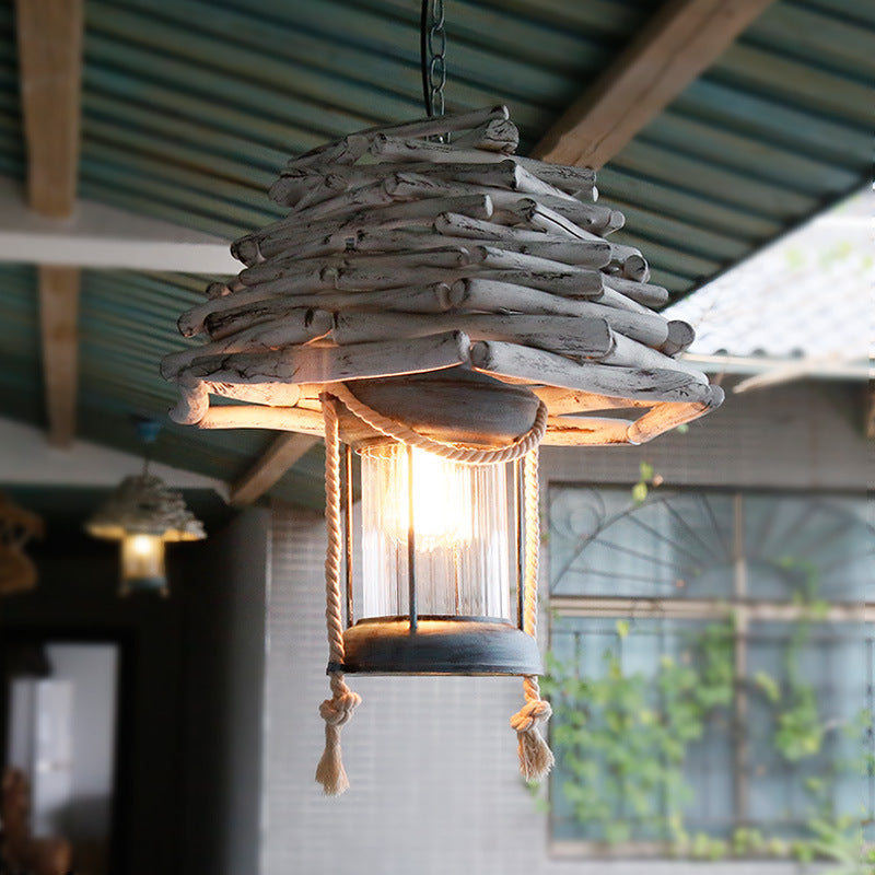 Lantern Hanging Pendant Light Vintage Wood 1-Light White Ceiling Pendant Lamp for Foyer White Clearhalo 'Ceiling Lights' 'Modern Pendants' 'Modern' 'Pendant Lights' 'Pendants' Lighting' 141247