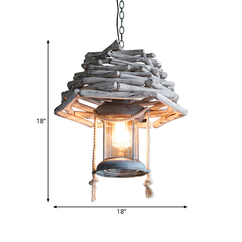 Lantern Hanging Pendant Light Vintage Wood 1-Light White Ceiling Pendant Lamp for Foyer Clearhalo 'Ceiling Lights' 'Modern Pendants' 'Modern' 'Pendant Lights' 'Pendants' Lighting' 141250