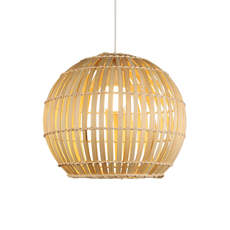 Bamboo Hand-Knitted Hanging Pendant Light with Globe Shade Modern 12"/16" Wide 1 Light Suspension Lamp in Beige Clearhalo 'Ceiling Lights' 'Pendant Lights' 'Pendants' Lighting' 141299