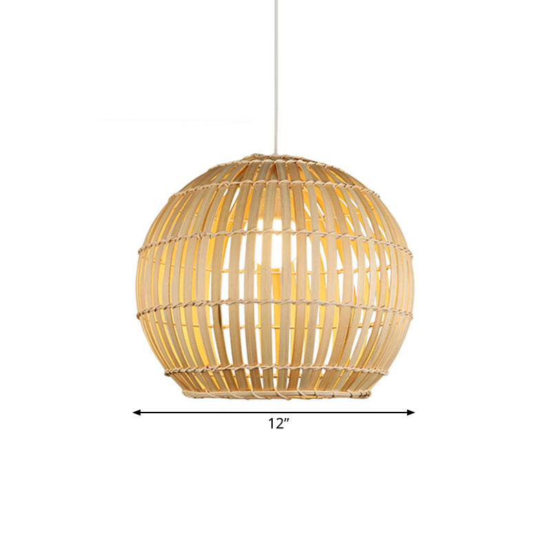 Bamboo Hand-Knitted Hanging Pendant Light with Globe Shade Modern 12"/16" Wide 1 Light Suspension Lamp in Beige Clearhalo 'Ceiling Lights' 'Pendant Lights' 'Pendants' Lighting' 141300